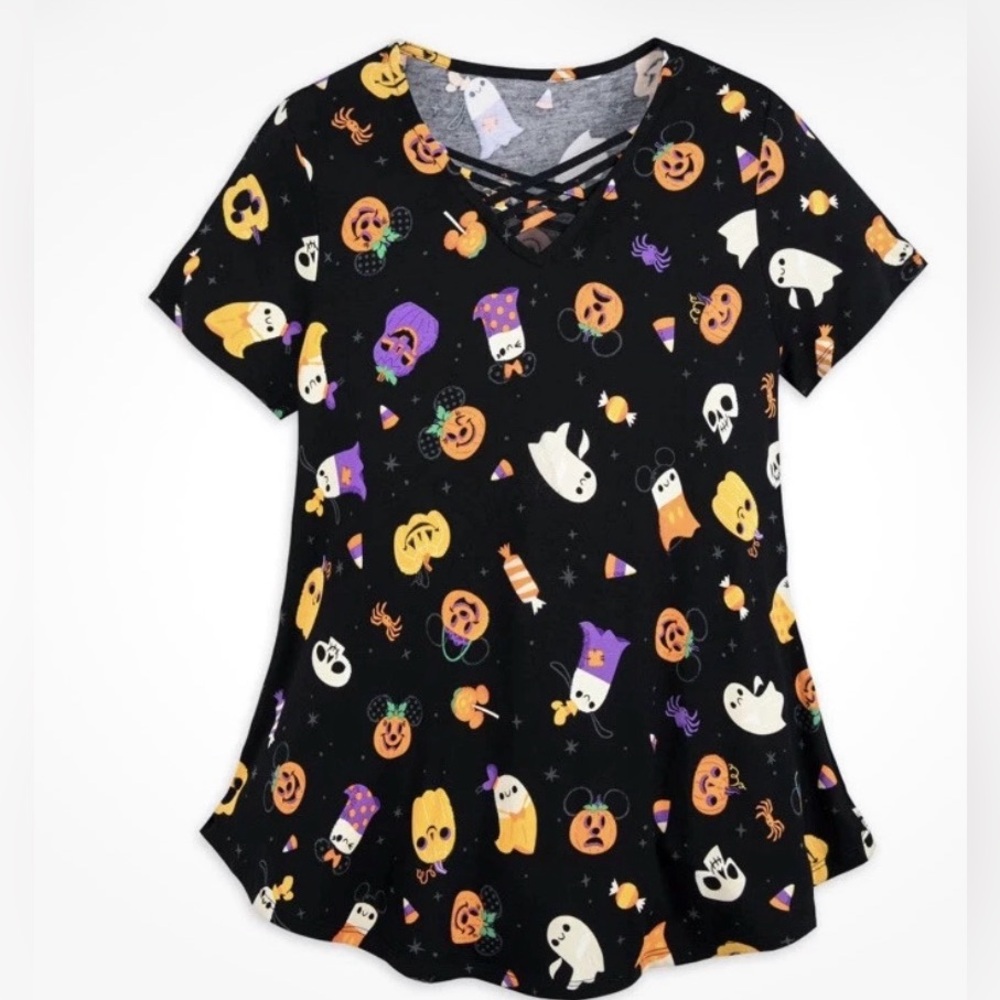 Disney whimsical Halloween top W Mickey Minnie pumpkins treats flowy top 2021 XL